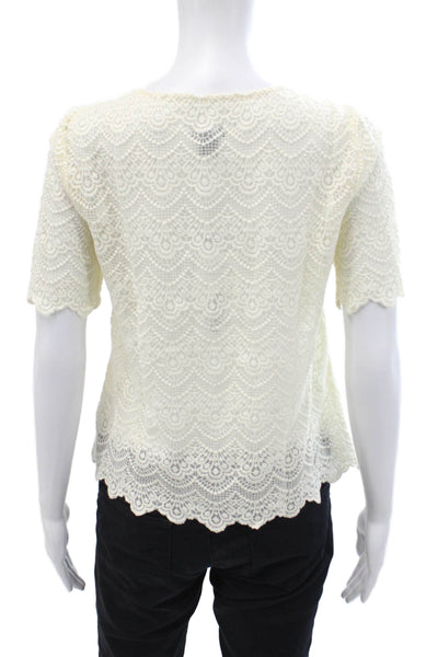 J Crew Womens Textured Lace Short Sleeve Round Neck Top Cream Size XS