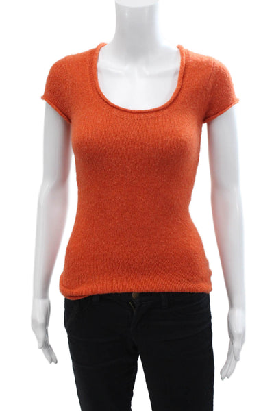 BCBG Max Azria Womens Short Sleeve Round Neck Knit Top Orange Size S