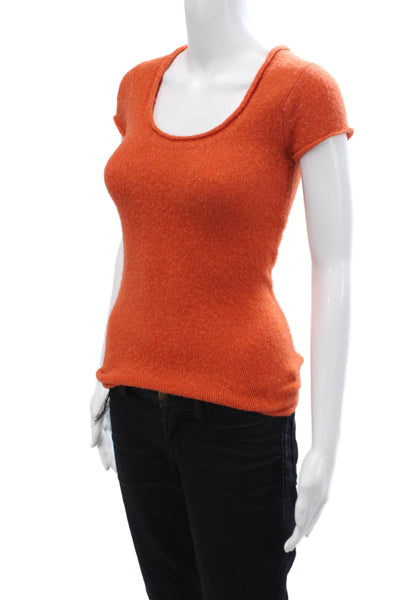 BCBG Max Azria Womens Short Sleeve Round Neck Knit Top Orange Size S