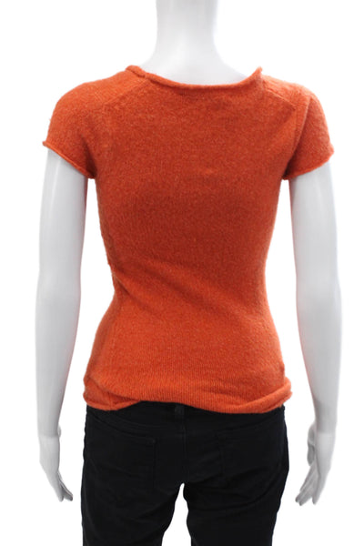 BCBG Max Azria Womens Short Sleeve Round Neck Knit Top Orange Size S