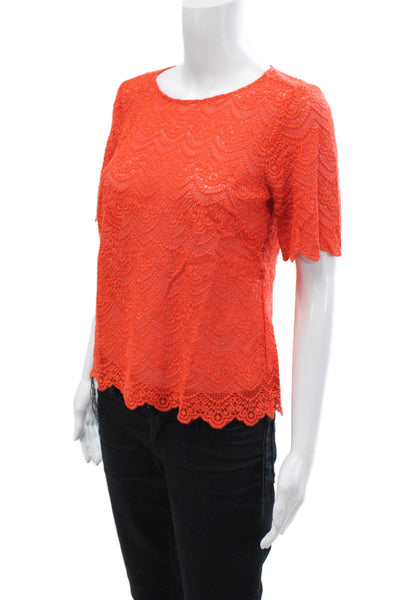 J Crew Womens Cotton Short Sleeve Round Neck Lace T-shirt Red Size S