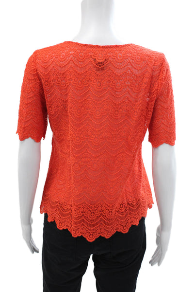 J Crew Womens Cotton Short Sleeve Round Neck Lace T-shirt Red Size S