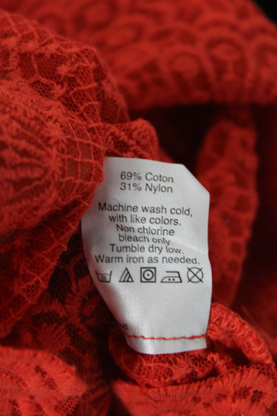 J Crew Womens Cotton Short Sleeve Round Neck Lace T-shirt Red Size S