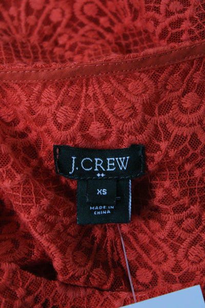 J Crew Womens Cotton Short Sleeve Round Neck Lace T-shirt Red Size S