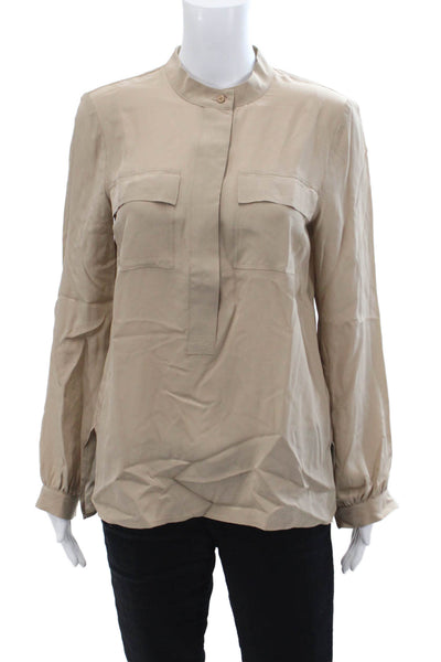 Talbots Womens Silk Long Sleeve V-neck Button Blouse Nude Size XS