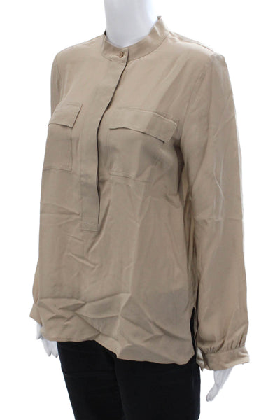 Talbots Womens Silk Long Sleeve V-neck Button Blouse Nude Size XS