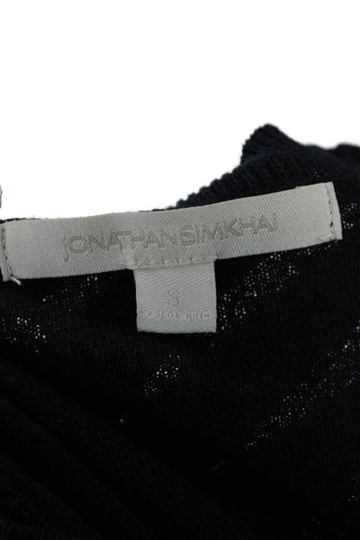 Jonathan Simkhai Womens Ruffled Crew Neck Sweater Black Cotton Size Small