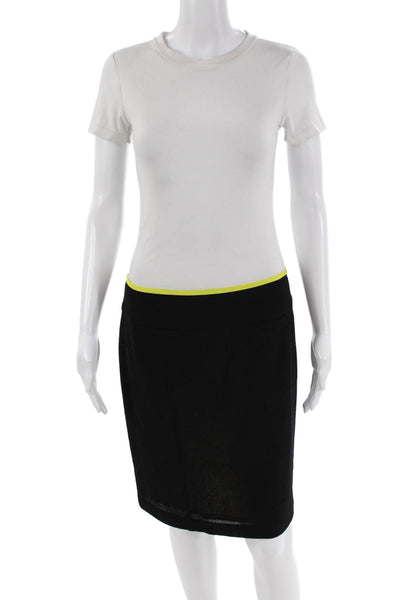 Philippe Adec Womens Back Slit Mini Pencil Skirt Black Yellow Wool Size 6