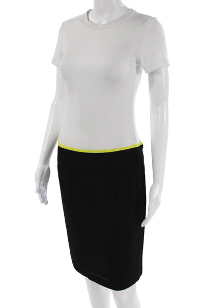 Philippe Adec Womens Back Slit Mini Pencil Skirt Black Yellow Wool Size 6