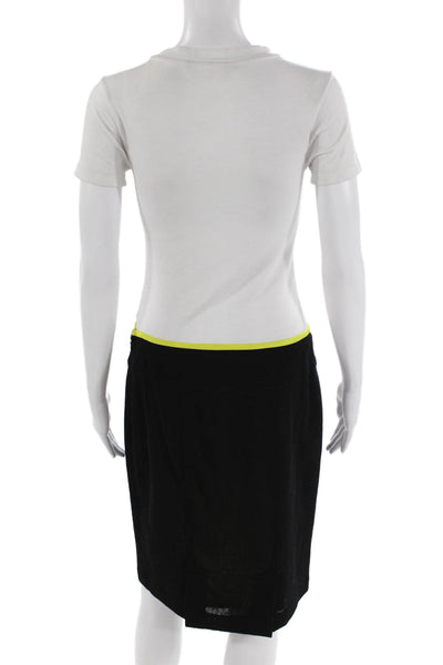 Philippe Adec Womens Back Slit Mini Pencil Skirt Black Yellow Wool Size 6