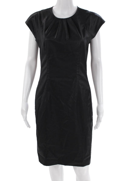 Helmut Lang Womens Short Sleeves Pleated Front Sheath Dress Black Wool Size 6