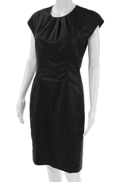 Helmut Lang Womens Short Sleeves Pleated Front Sheath Dress Black Wool Size 6