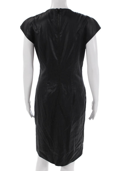 Helmut Lang Womens Short Sleeves Pleated Front Sheath Dress Black Wool Size 6