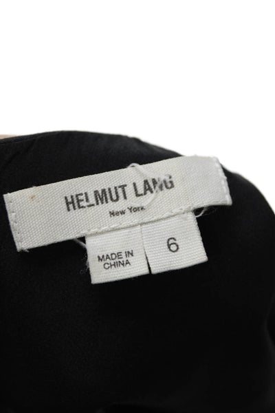 Helmut Lang Womens Short Sleeves Pleated Front Sheath Dress Black Wool Size 6