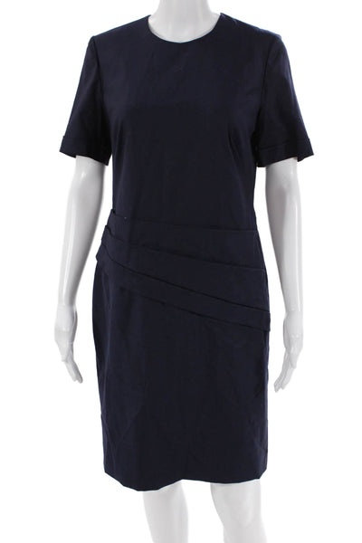 Boss Hugo Boss Womens Short Sleeves Sheath Dress Navy Blue Wool Size 6