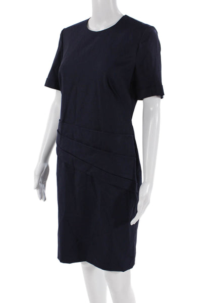 Boss Hugo Boss Womens Short Sleeves Sheath Dress Navy Blue Wool Size 6
