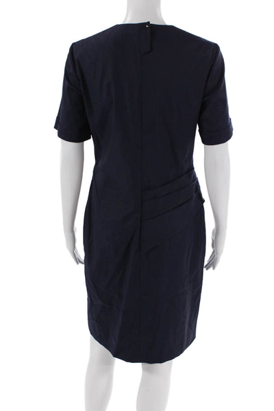 Boss Hugo Boss Womens Short Sleeves Sheath Dress Navy Blue Wool Size 6