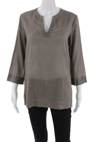 Theory Womens Long Sleeves Pullover Blouse Grey Cotton Size Small