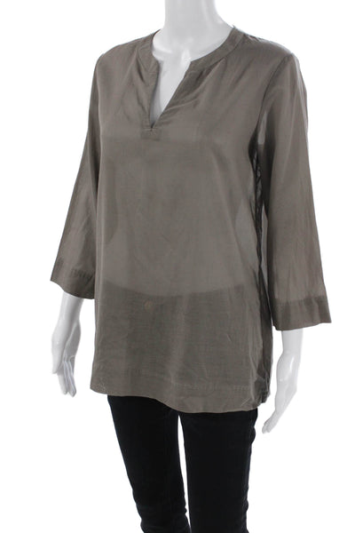 Theory Womens Long Sleeves Pullover Blouse Grey Cotton Size Small