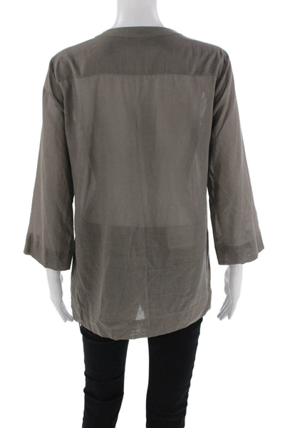 Theory Womens Long Sleeves Pullover Blouse Grey Cotton Size Small