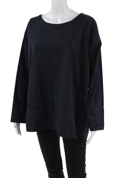 COS Womens Cotton Round Neck Long Sleeve Oversized Blouse Blue Size S
