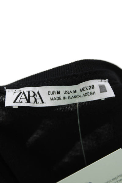 Zara Womens Crew Neck Short Sleeve Casual Basic T-Shirt Solid Black Size M