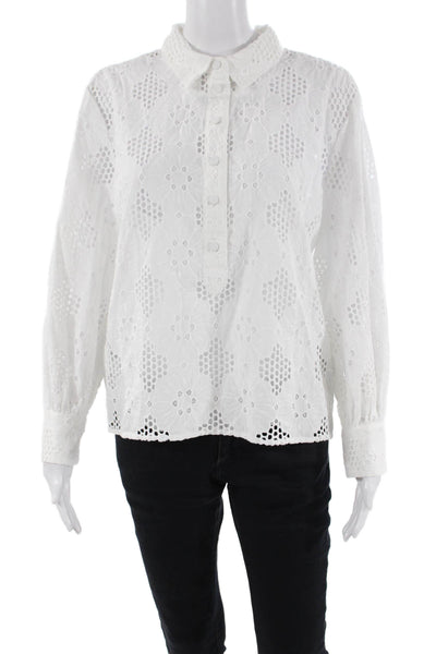 J Crew Womens Cotton Floral Lace Button Down Top & Camisole White Size M