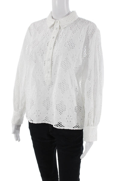 J Crew Womens Cotton Floral Lace Button Down Top & Camisole White Size M