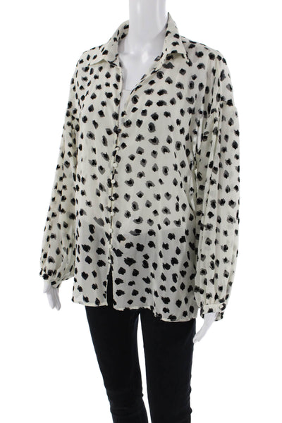 Zara Womens Collared Spotted Print Sheer Peasant Sleeve Blouse White Size L