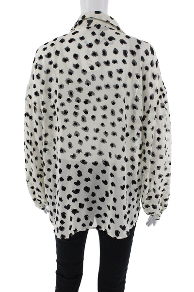 Zara Womens Collared Spotted Print Sheer Peasant Sleeve Blouse White Size L