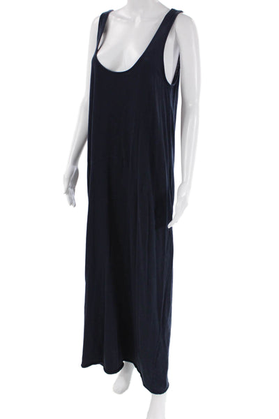 Zara Womens Cotton Round Neck Sleeveless Back Slit Maxi Dress Blue Size M