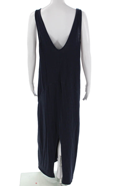 Zara Womens Cotton Round Neck Sleeveless Back Slit Maxi Dress Blue Size M