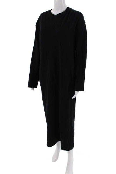 Zara Womens Cotton Crew Neck Long Sleeve Pocketed Sweater Dress Black Size S