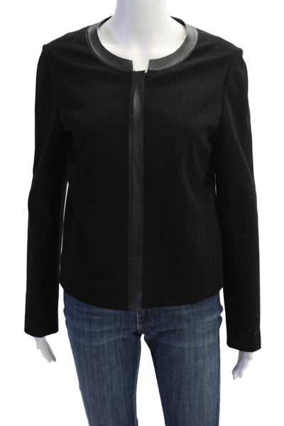 Lafayette 148 New York Womens Long Sleeve Round Neck Zip Up Jacket Black Size M