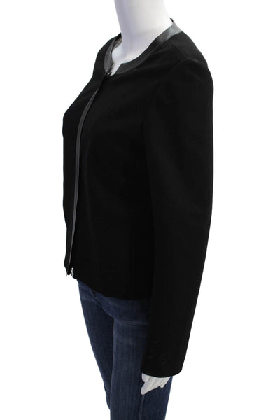 Lafayette 148 New York Womens Long Sleeve Round Neck Zip Up Jacket Black Size M