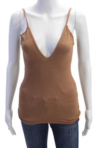 Blue Life Womens Ribbed Sleeveless V Neck Tank Top Brown Size Extra Small