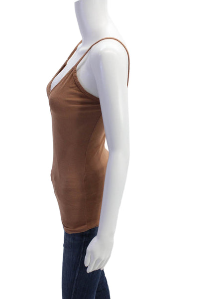 Blue Life Womens Ribbed Sleeveless V Neck Tank Top Brown Size Extra Small