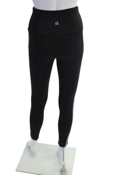 Strut This Womens Striped Sides Pull On Leggings Black Blue Size Small