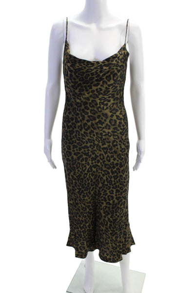 Zara Womens Animal Print Sleeveless Maxi Dress Brown Black Size Extra Small