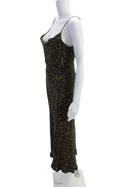 Zara Womens Animal Print Sleeveless Maxi Dress Brown Black Size Extra Small