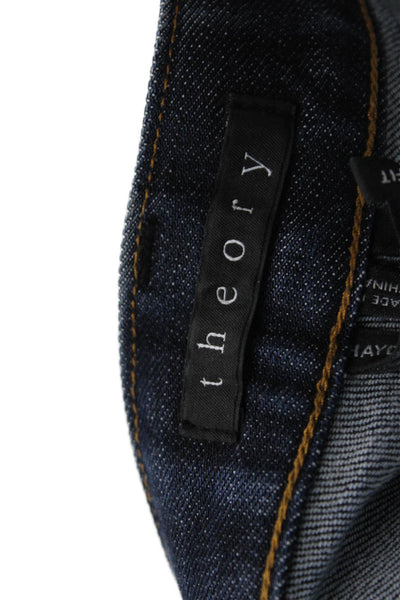 Theory Mens Slim Fit Straight Leg Dark Wash Jeans Blue Cotton Size 30