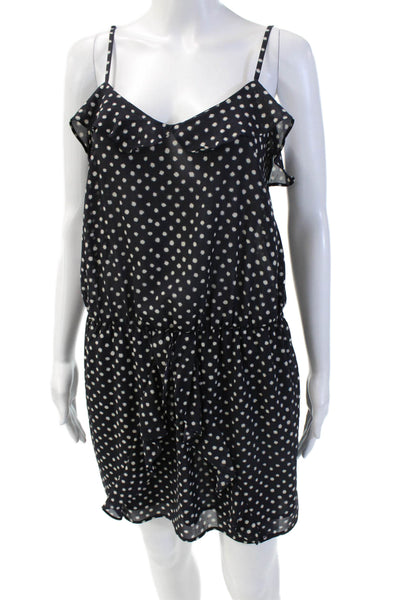 Aqua Womens Spotted Spaghetti Strap V-Neck Mini Dress Black Size L