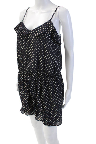 Aqua Womens Spotted Spaghetti Strap V-Neck Mini Dress Black Size L