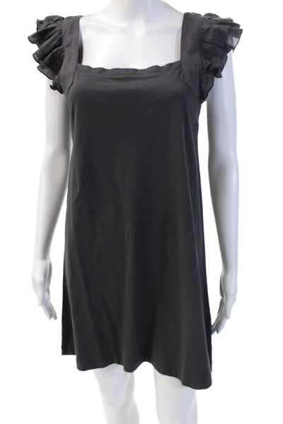 French Connection Womens Cotton Ruffled Detail Square Neck Dress Gray Size 10
