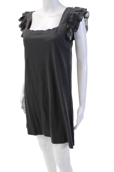 French Connection Womens Cotton Ruffled Detail Square Neck Dress Gray Size 10