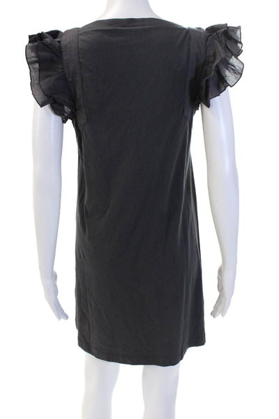 French Connection Womens Cotton Ruffled Detail Square Neck Dress Gray Size 10