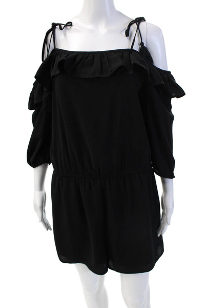 After Market Womens Off The Shoulder Tassel Detail Romper Solid Black Size L