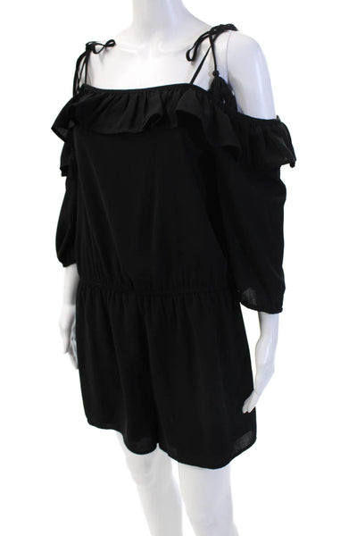 After Market Womens Off The Shoulder Tassel Detail Romper Solid Black Size L