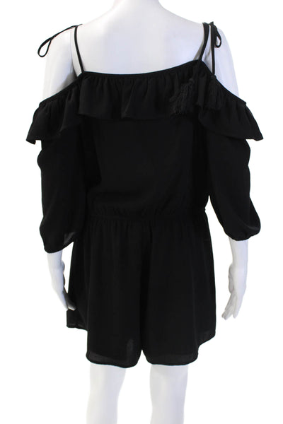 After Market Womens Off The Shoulder Tassel Detail Romper Solid Black Size L