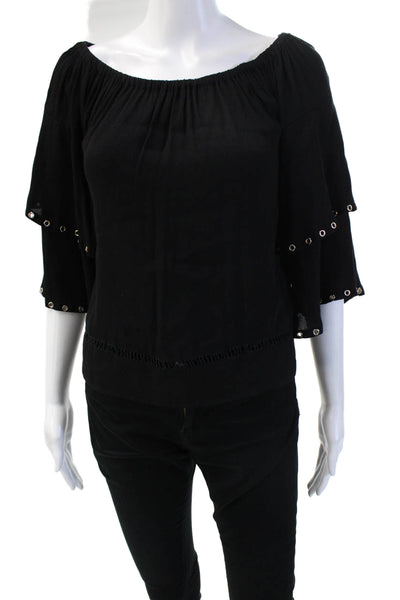 Muche Et Muchette Womens Off The Shoulder Grommet Detail Blouse Black One Size